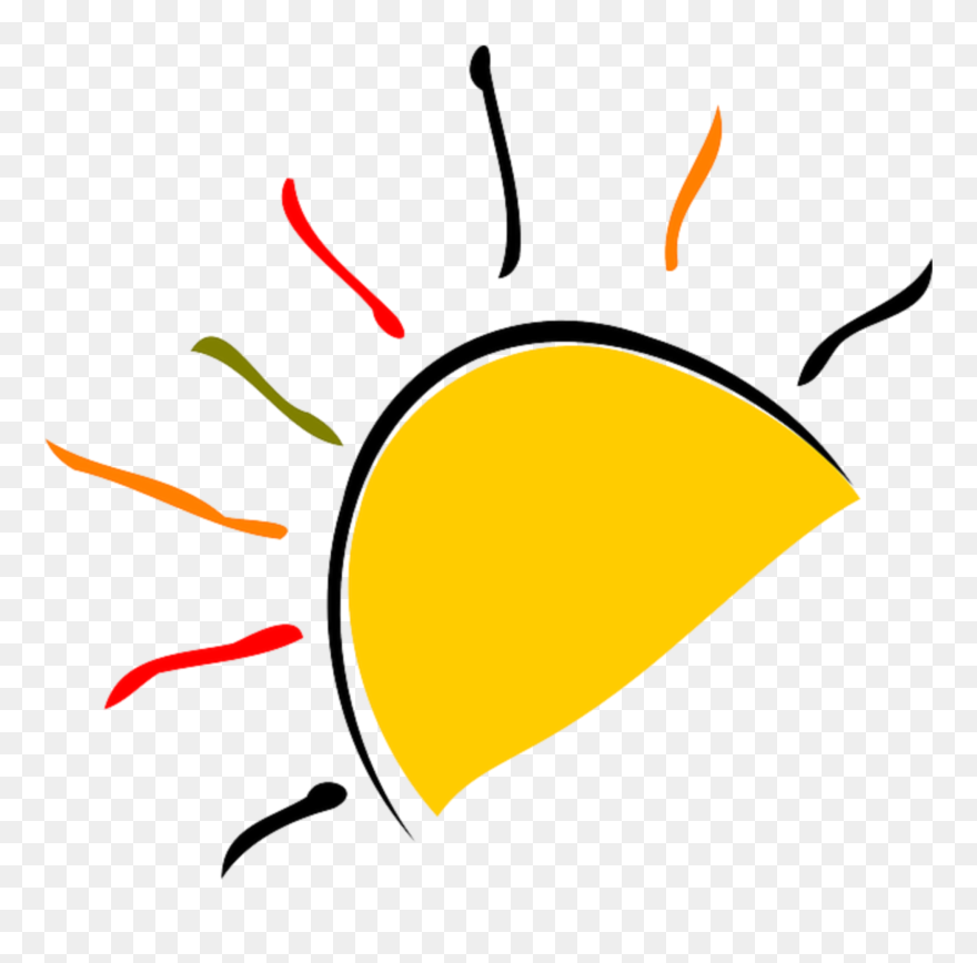 Sun, Rise, Set, Dawn, Rays, Yellow, Red, Black, - Half Sun Vector Png Clipart
