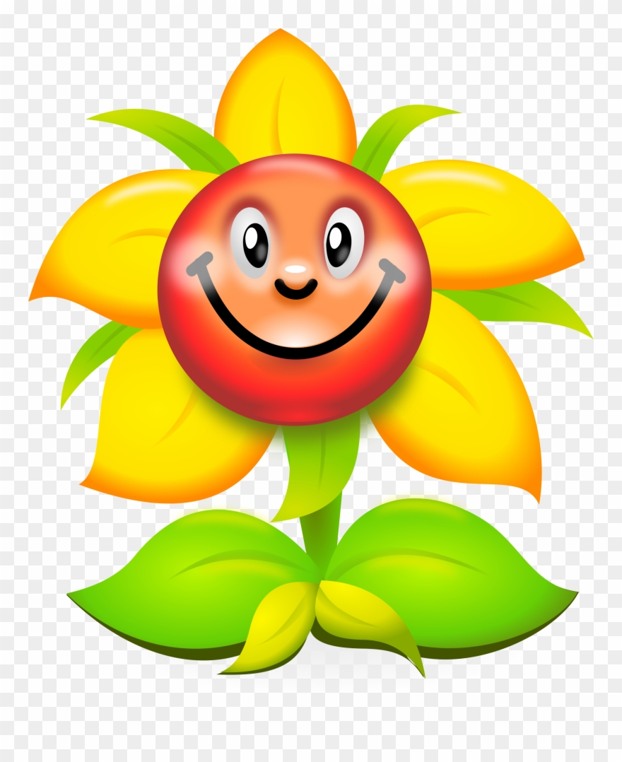 Yellow Flower Clipart Smiley Flower - Sunflower Cartoon - Png Download