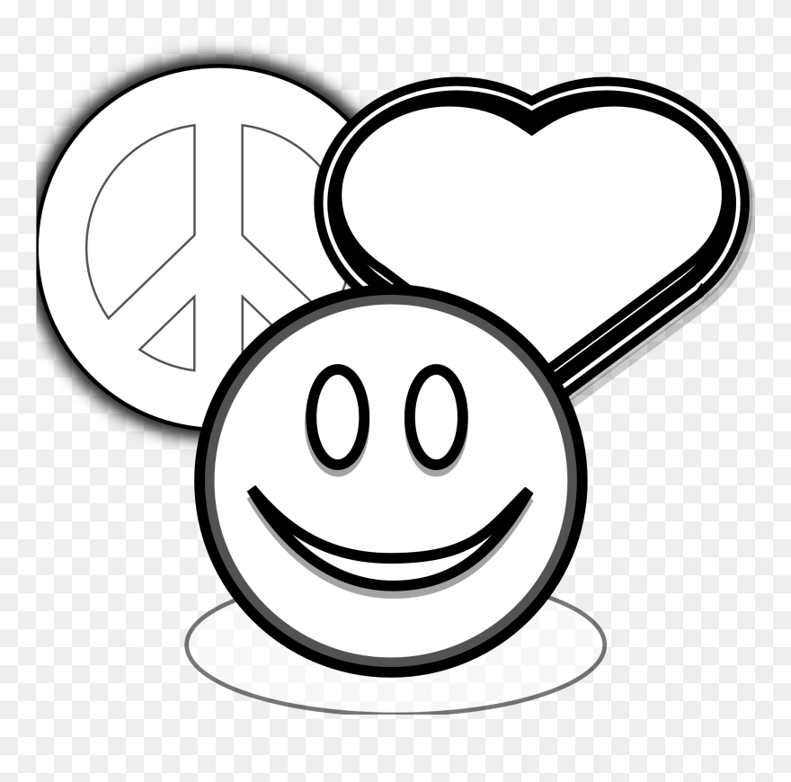Black And White Love Clip Art - Peace Sign And Heart Coloring Pages - Png Download