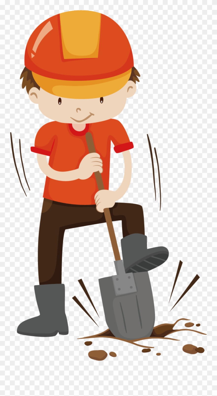 Cute Style Hand Drawn Orange Hard Hat Worker Labor - Digging Man Clipart