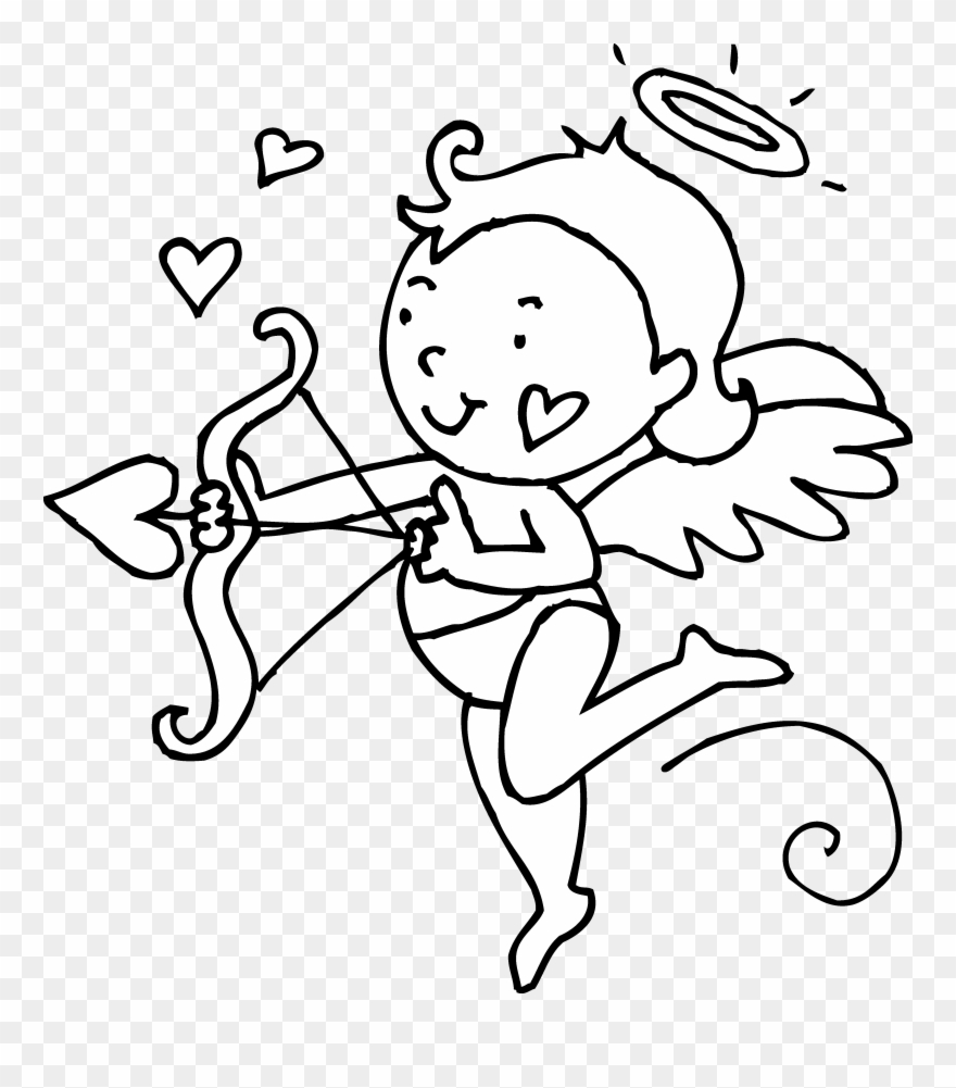 Valentine Cupid Clipart Free - Valentines Day Clip Art Black And White - Png Download