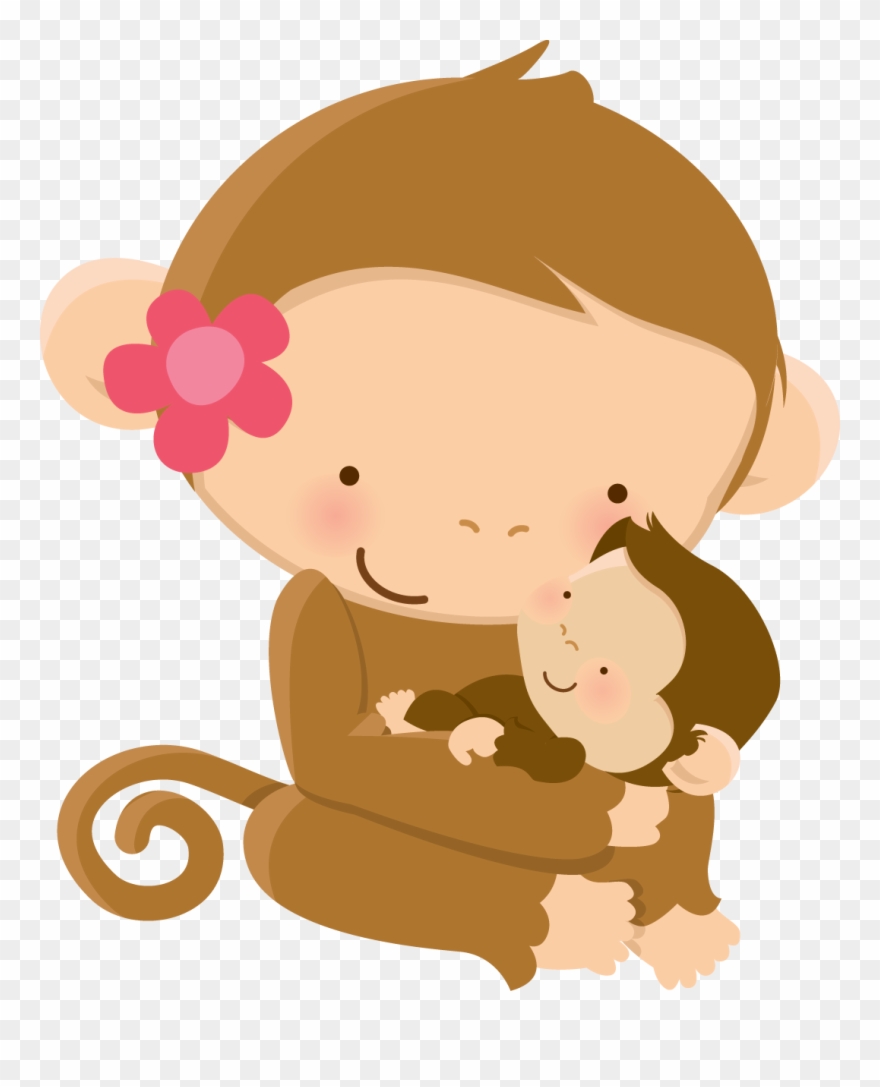Cute Animal Clipart, Mother's Day Clip Art, Cartoon - Mother Monkey And Baby Cartoon - Png Download