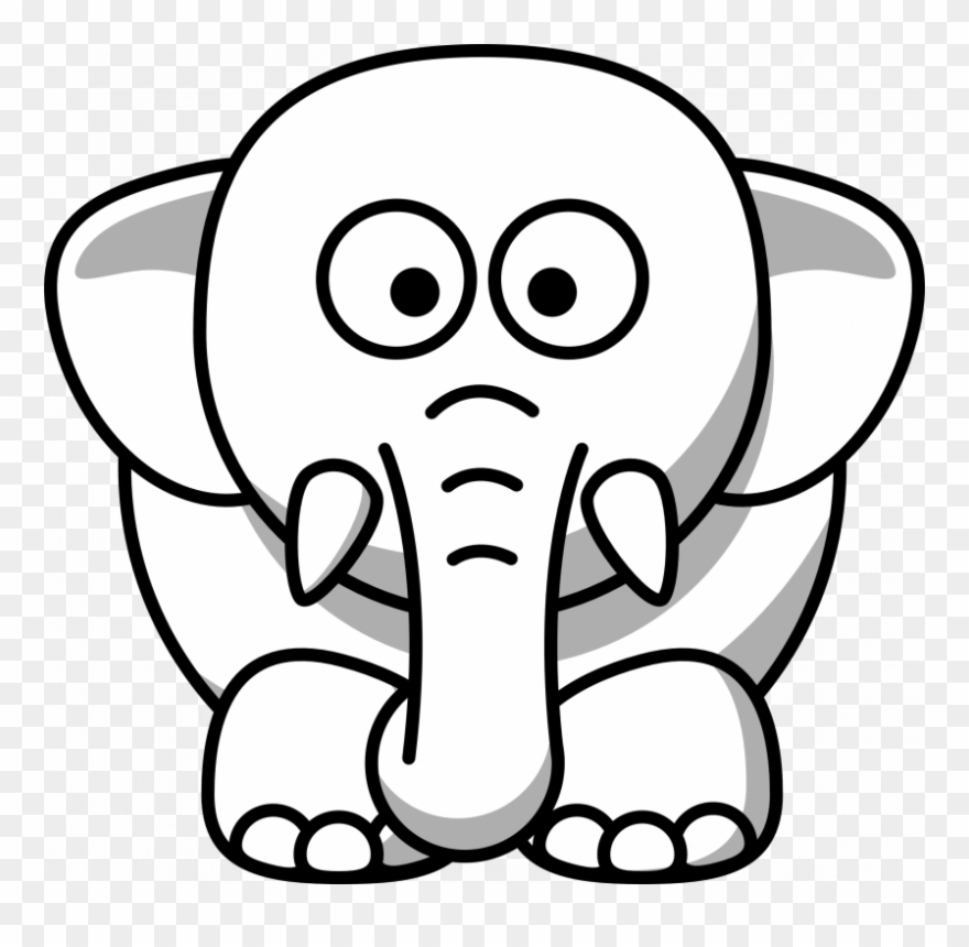 Crayon Clipart Black And White Free Download - Elephant Cartoon Black And White - Png Download