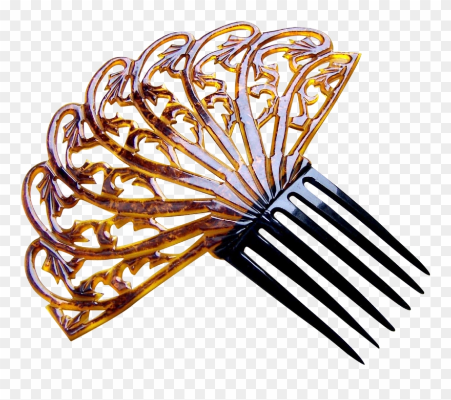 Large Amber Celluloid Art Deco Hair Comb Spanish Style Clipart