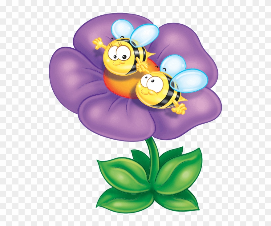 Bee On The Flower - Cartoon Clipart