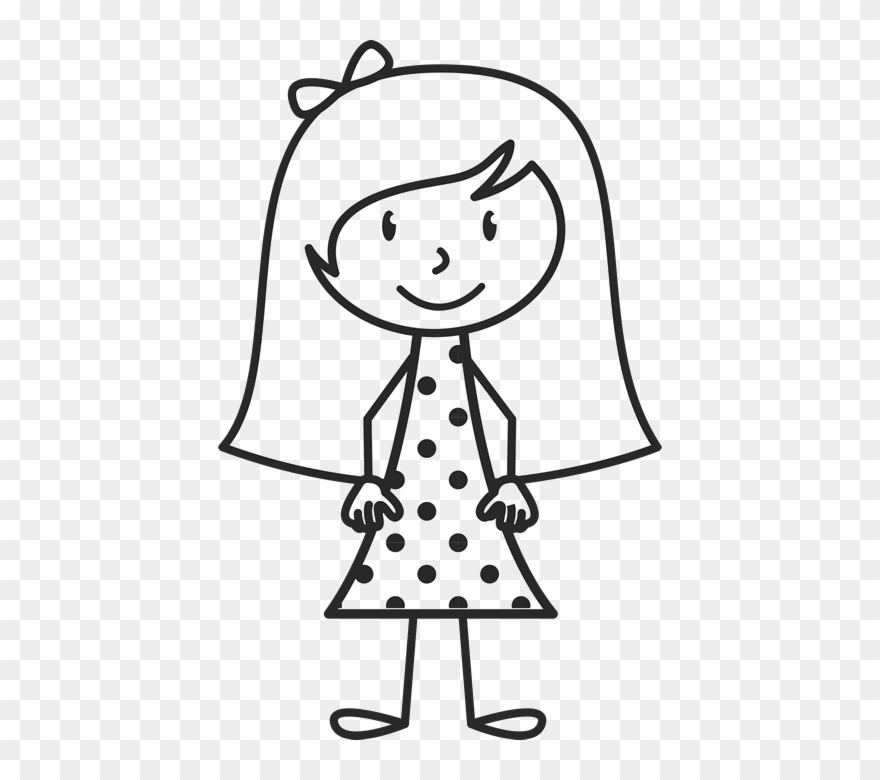 Girl With Long Hair And Polka Dot Dress Stamp - Stick Figure With Dress Clipart