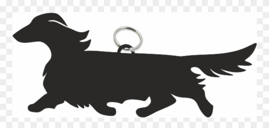 Dachshund Long Haired Key Ring Fob - Long Haired Dachshund Silhouette Clipart