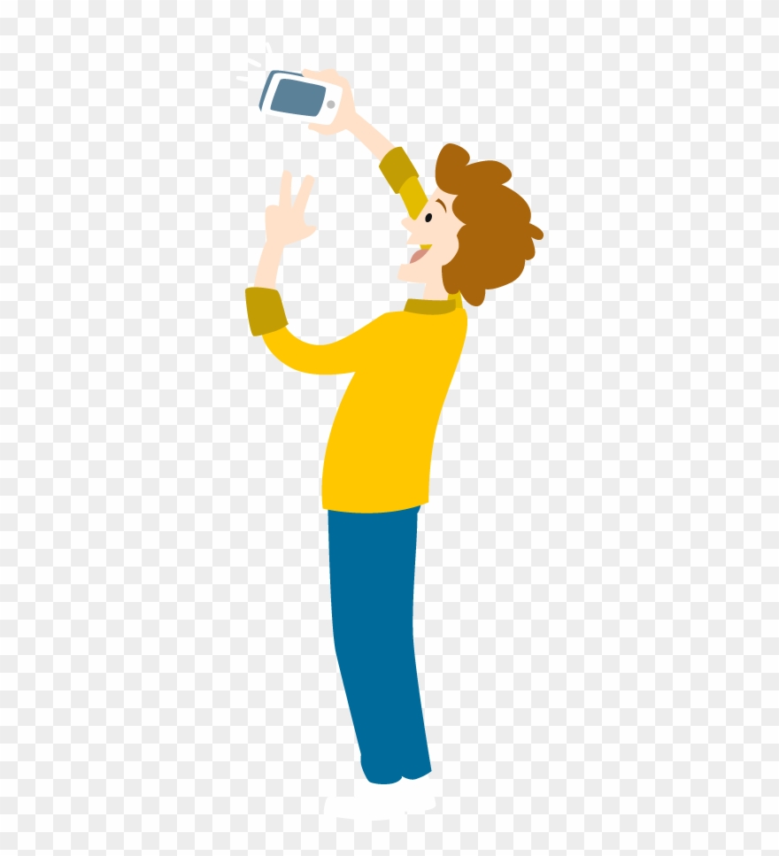Cartoon Young Man Take Selfie By Smartphone - People Take Photo Cartoon Clipart