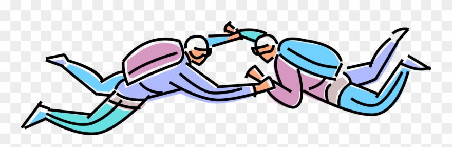 Vector Illustration Of Tandem Skydivers Jump From Plane Clipart