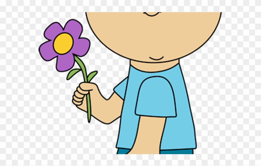 Flowers Clipart Child - Clip Art Kid Holding Flower - Png Download