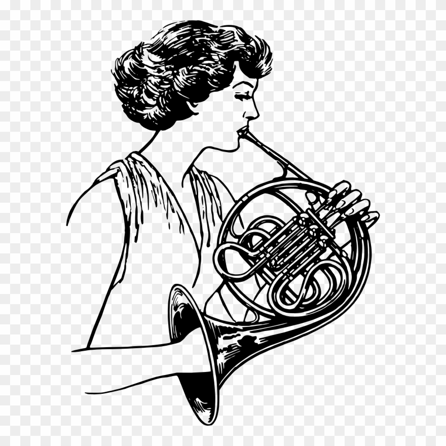 Medium Image - French Horn Line Art Clipart