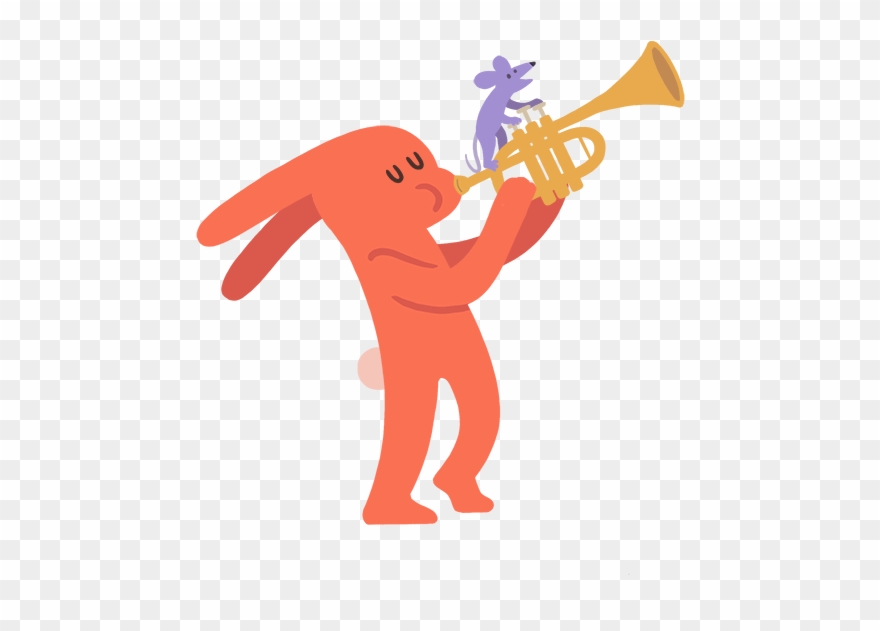 Cartoon Rabbit Playing A Trumpet, A Mouse Pressing - Trumpet Clipart