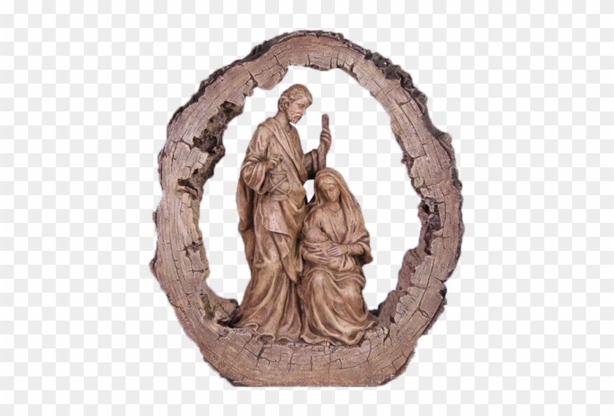 Holy Family Nativities - Resin Holy Family In Tree Trunk Ring Clipart