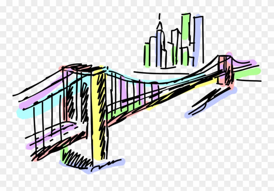 Vector Illustration Of Brooklyn Bridge Cable Suspension Clipart