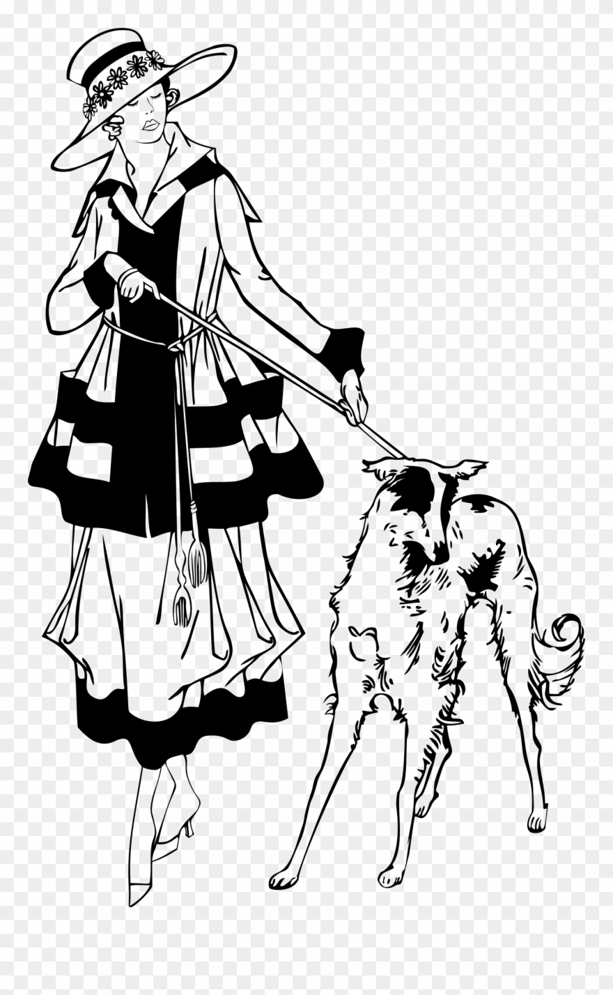 Retro Clipart Person - Vintage Dog Walking Clip Art - Png Download