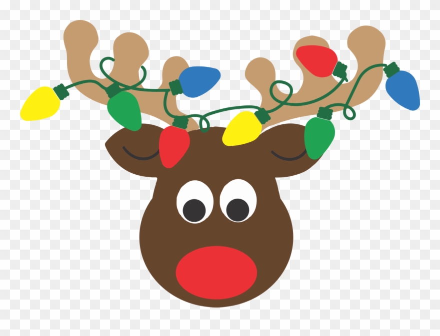 Reindeer Head With Lights - Reindeer With Christmas Light Svg Clipart