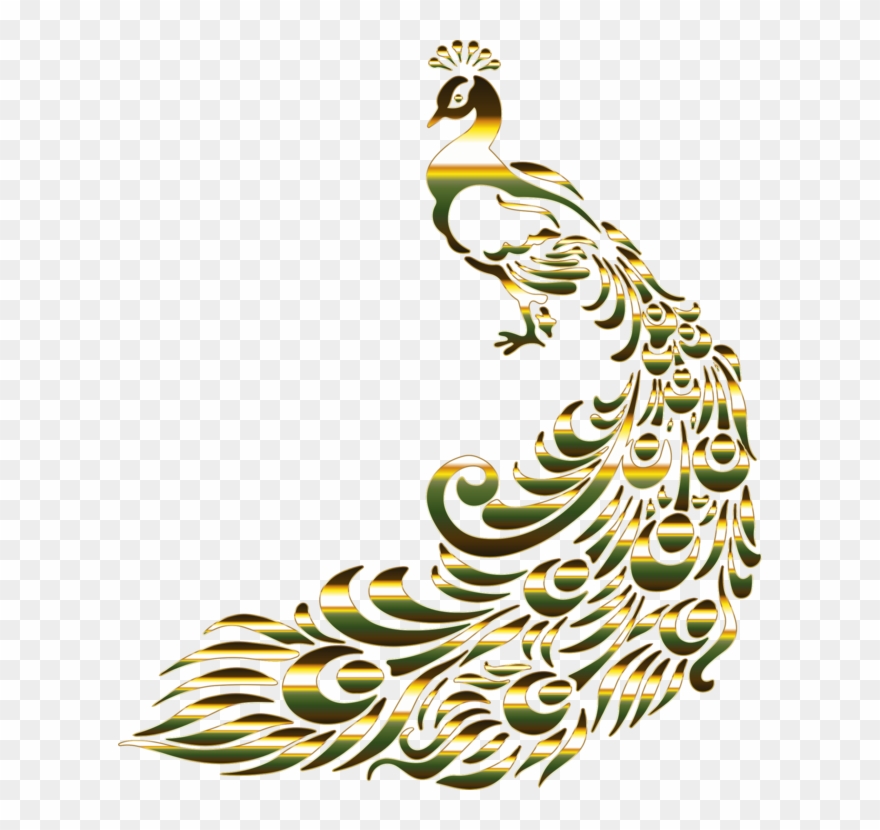 Peafowl Bird Feather Drawing - Peacock Art Png Gold Clipart