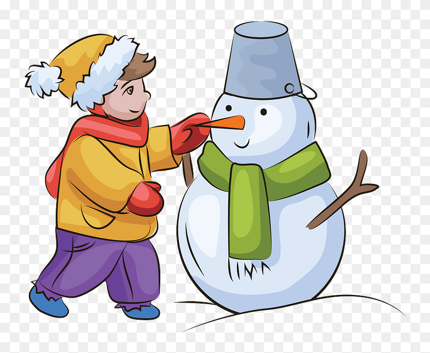 Boy Building Snowman Clipart - Png Download