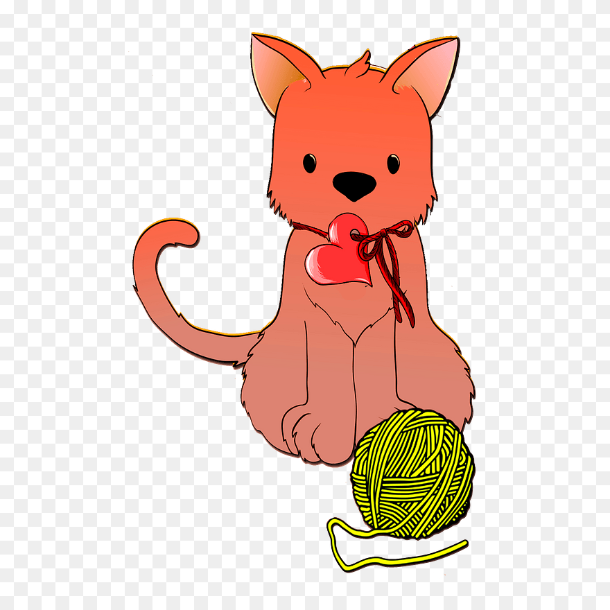 Cat With A Ball Of Yarn Clipart - Cartoon - Png Download