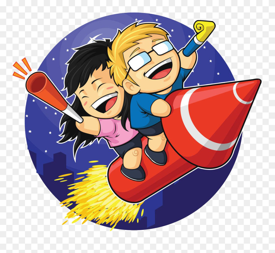 Transparent Firecracker Clipart - Guy And Girl Riding Rocket - Png Download