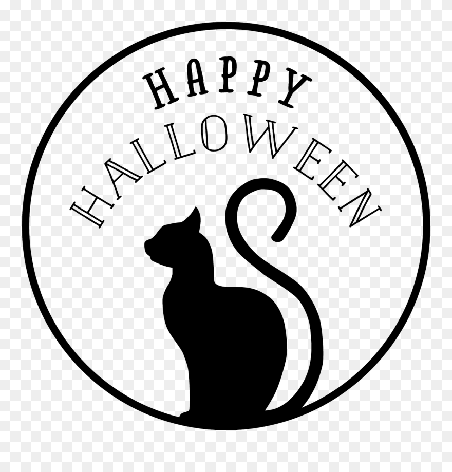 Cat Happy Halloween Stamp - Happy Halloween Clipart Black And White - Png Download