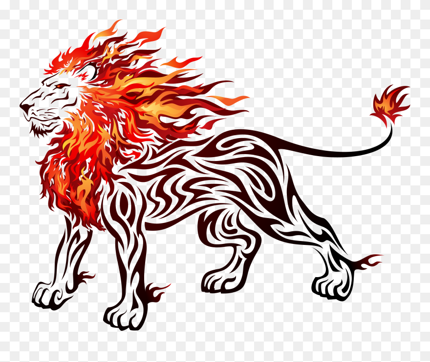 Lion Clip Art - Fire Lion Drawing - Png Download