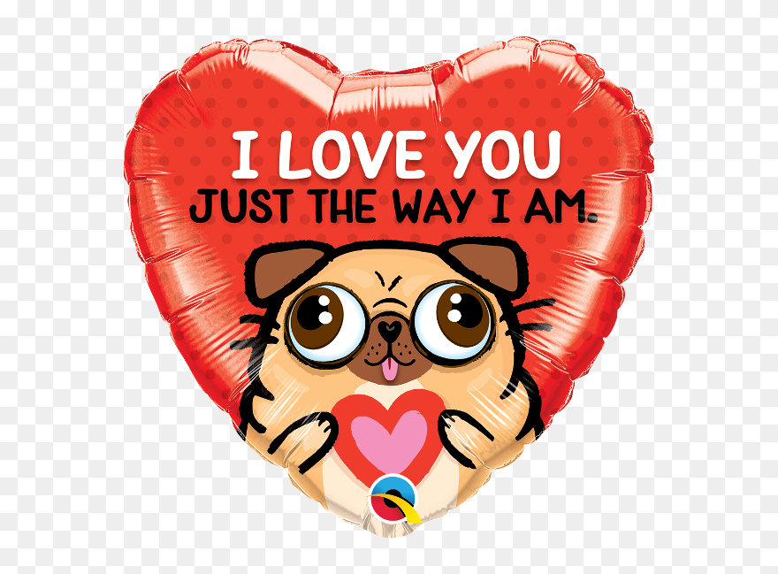 Pug Love You - Happy Valentines Day Balloon Qualatex Heart Clipart