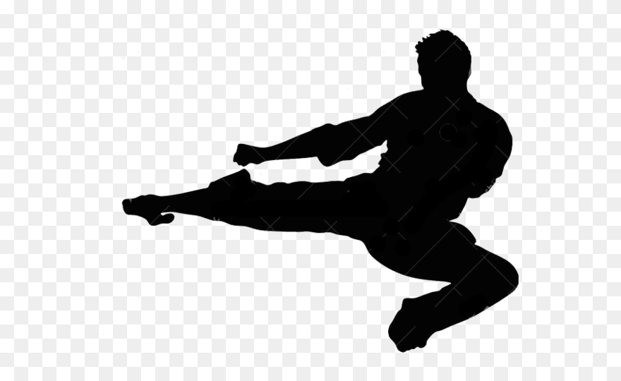 Silhouette Flying Kick Taekwondo Martial Arts - Flying Karate Kick Silhouette Clipart