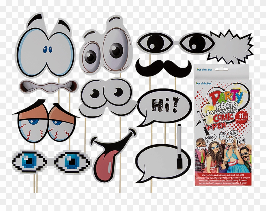 Party Photo Accessoires With Sticks And Pen Mustache - Pálcikás Kiegészítő Clipart