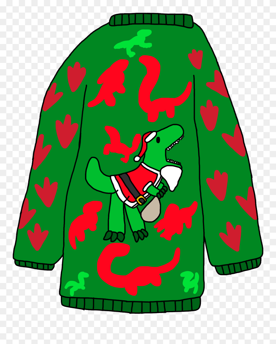A Dinosaur Themed Ugly Christmas Sweater With A T Rex Clipart