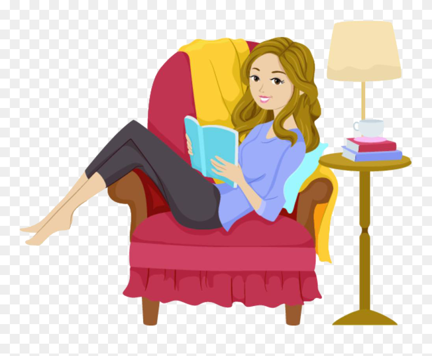 Apple Sitting On Books Clipart Freeuse Stock Reading - Woman Reading A Book Clipart - Png Download