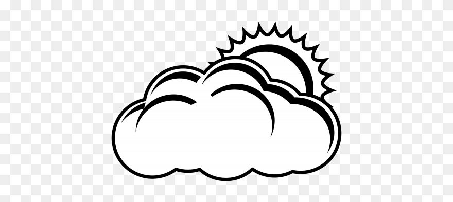 Sun And Cloud Black And White Clipart - Png Download