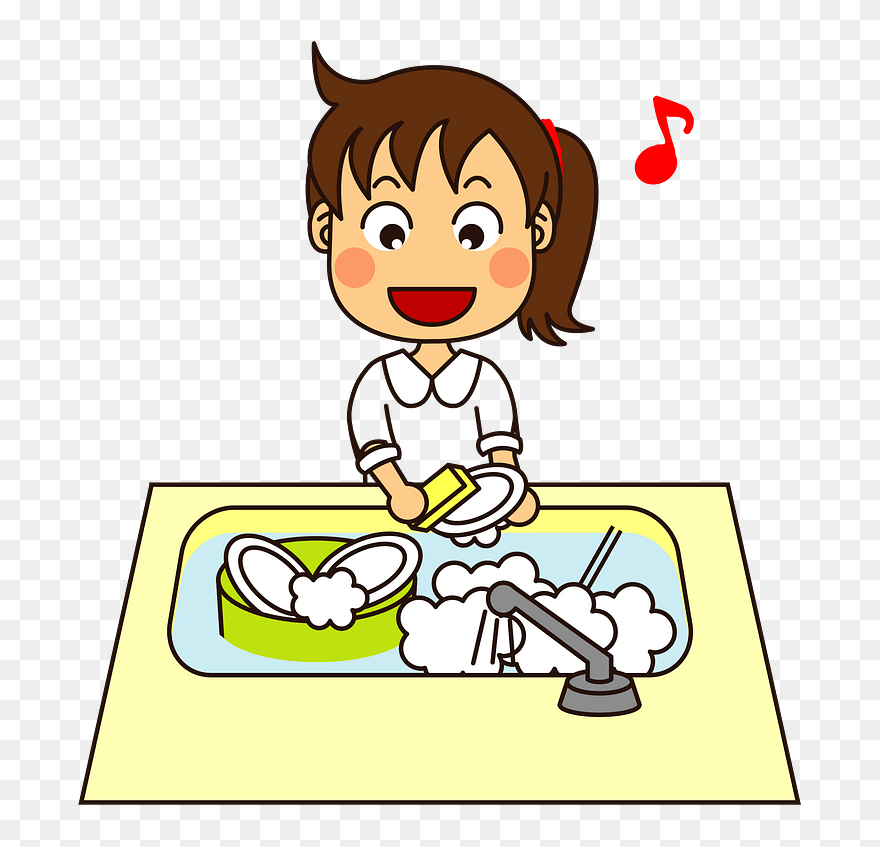 Girl Washing Dishes Clipart - 茶碗 を 洗う イラスト - Png Download