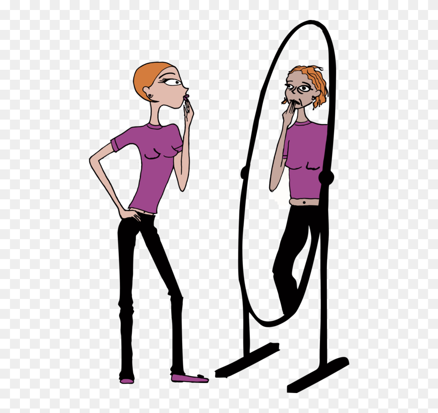 Standing,cartoon,tattoo Art - Girl In Mirror Drawing Clipart