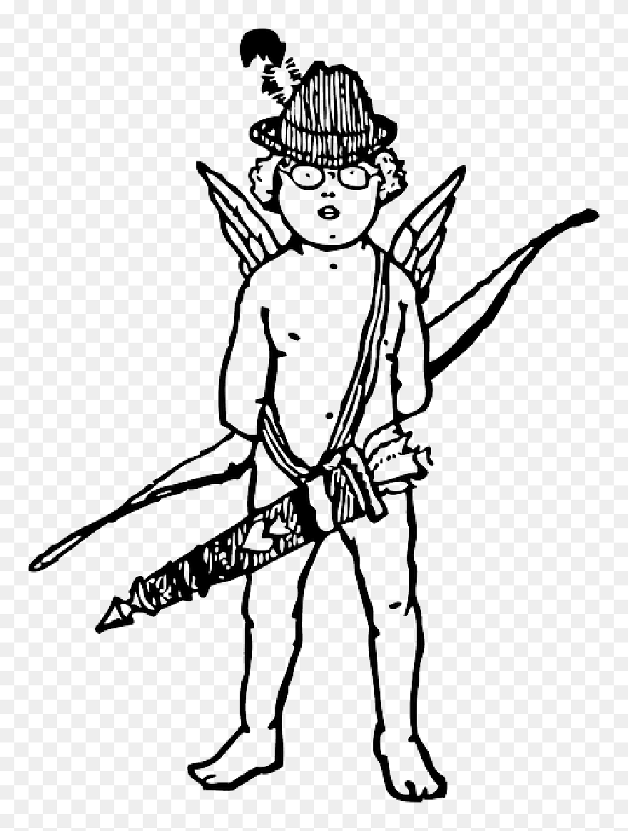 Black, Arrow, Boy, White, Hat, Wings, Bow, Cupid - Clip Art - Png Download
