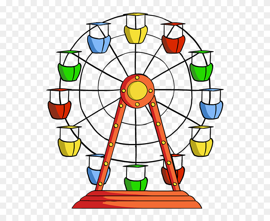 How To Draw Ferris Wheel - Easy Ferris Wheel Drawing Step By Step Clipart