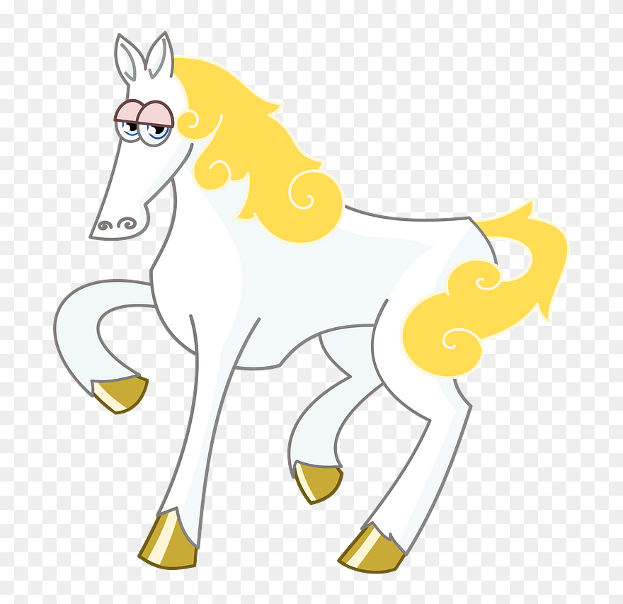 White Cartoon Horse Clipart - White And Gold Horse Cartoon - Png Download