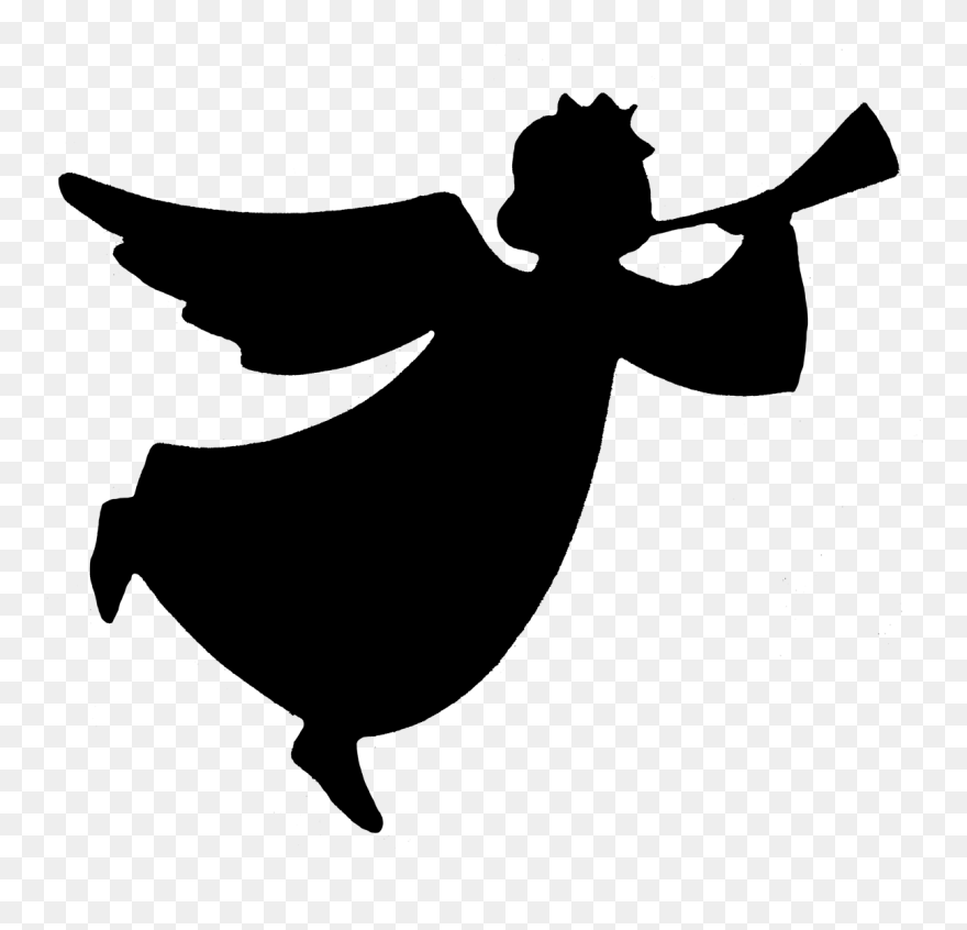 Angel Silhouettes Clip Art Royalty Free Library - Angel Blowing Trumpet Clipart - Png Download