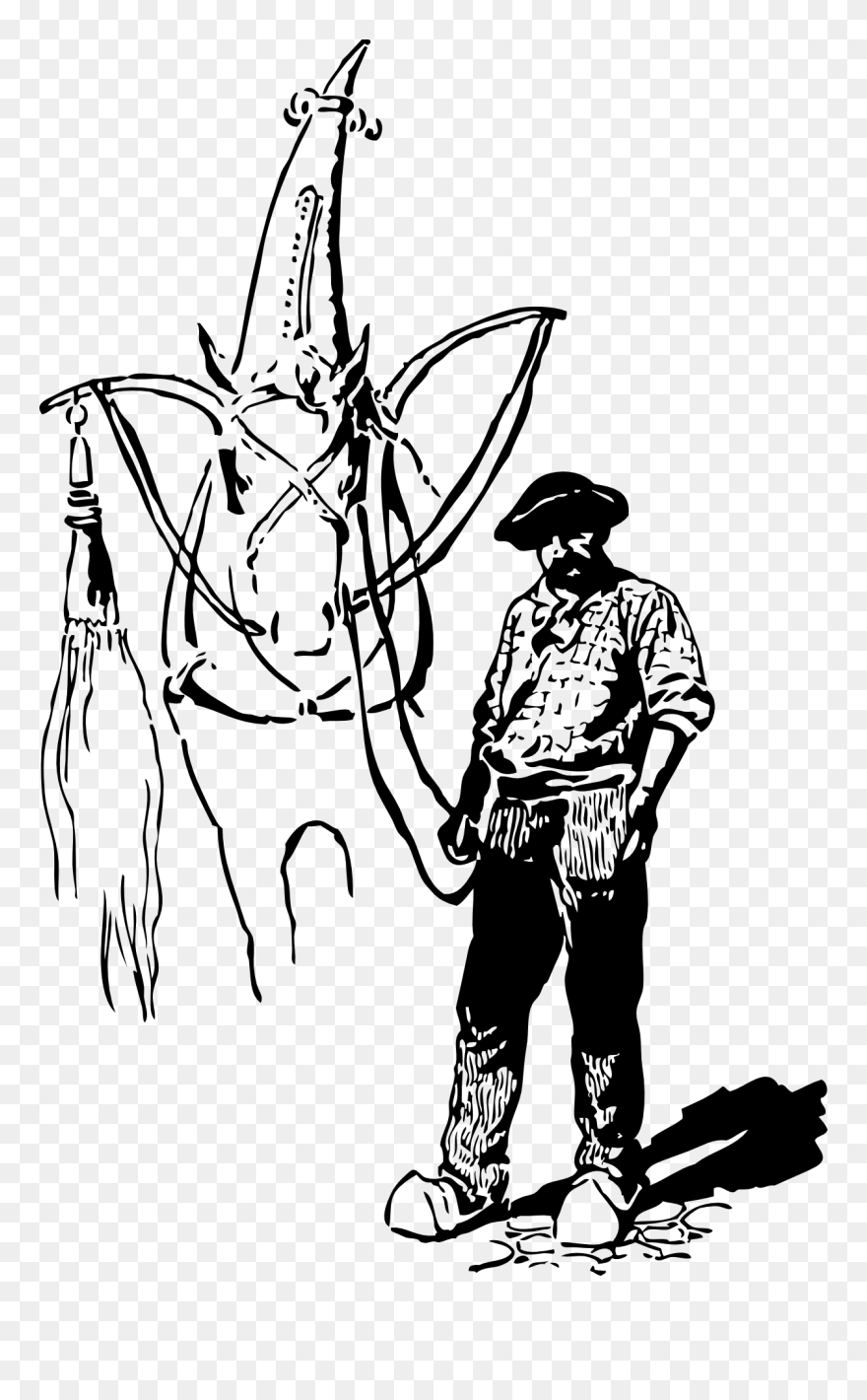 Imagem Em Preto E Branco De Homem Em Cavalo Clipart