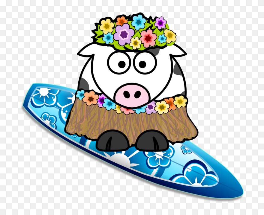 Surfer Cow Vector Image - Hawaii Cartoon Clipart