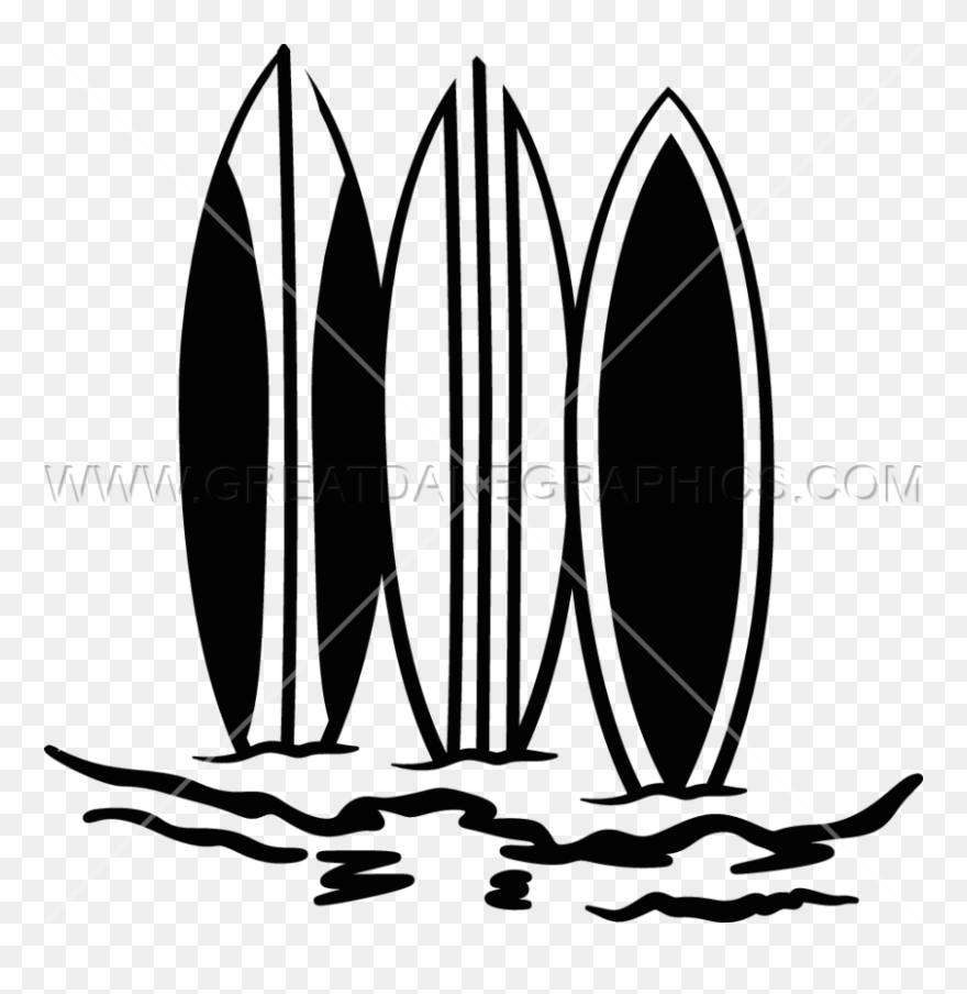 Silhouette Tree Clipart - Black Silhouette Surfboard Clipart - Png Download