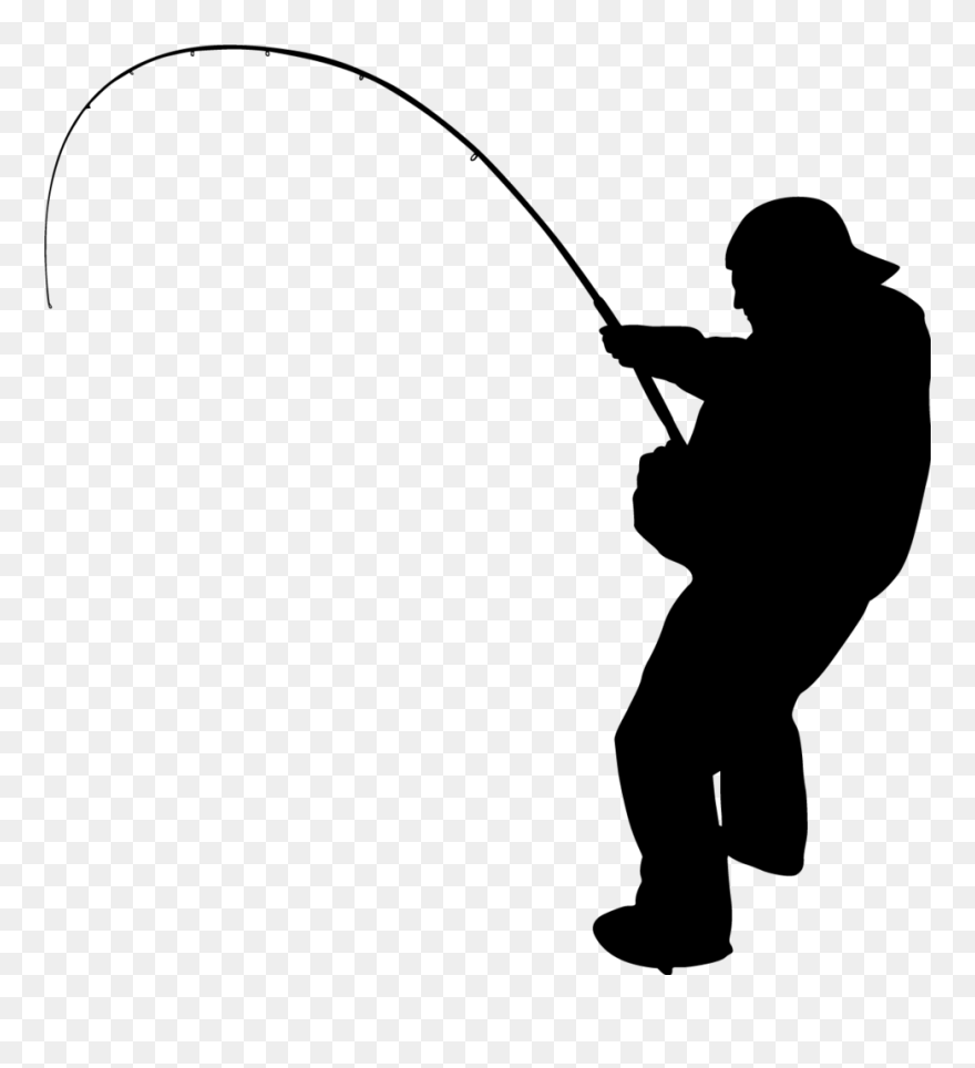 Fish Silhouette Black And White Clipart Banner Library - Silhouette Of Man Fishing - Png Download