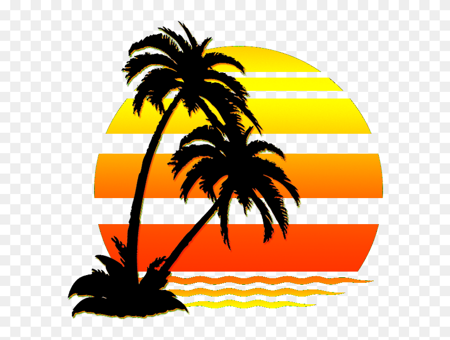 La Puesta Del Sol - Palm Tree Beach Clipart - Png Download