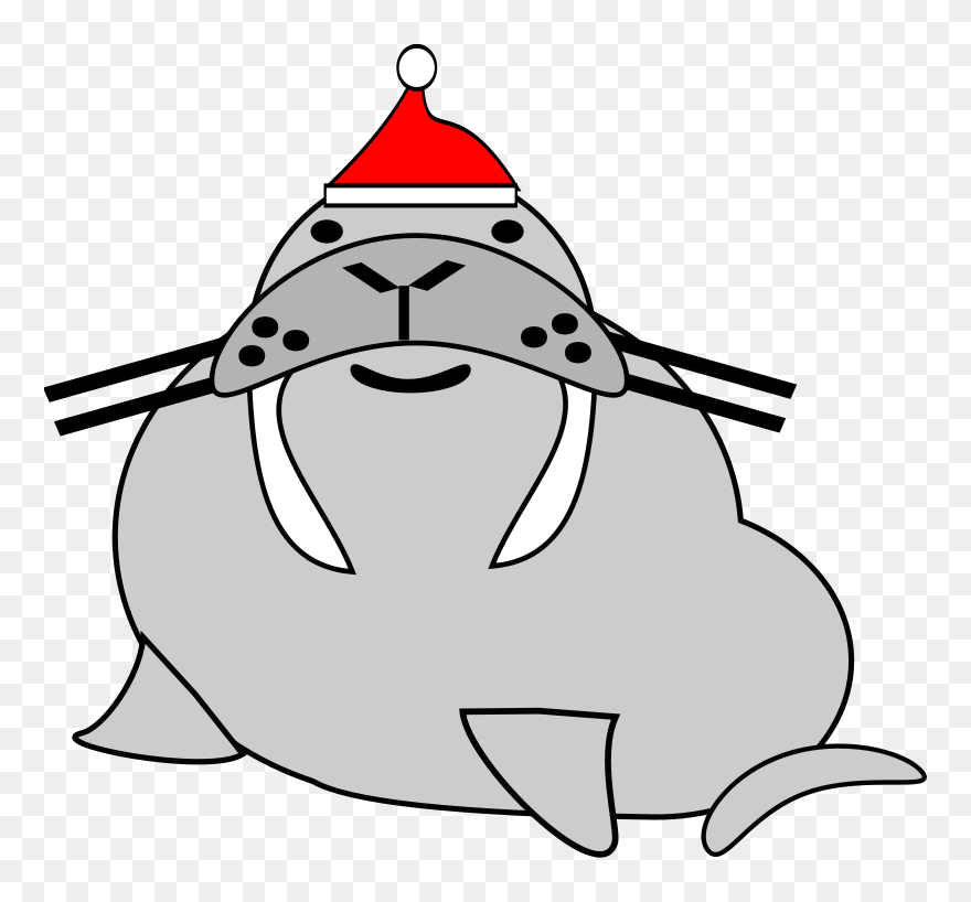 Santa Walrus - Walrus With Santa Hat Clipart