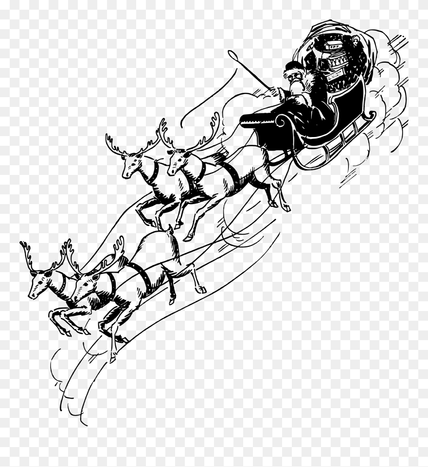 Line Art Drawing Clip Art - Drawing Santa Claus Sled - Png Download