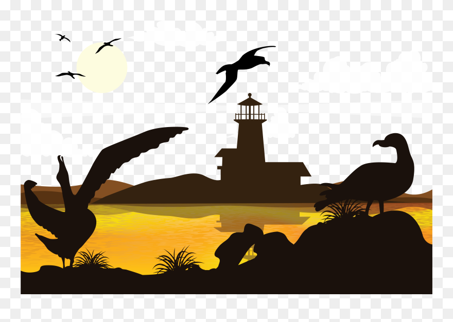 Lighthouse Sunset Silhouette Png Download - صور ظليه مدينة غروب Clipart