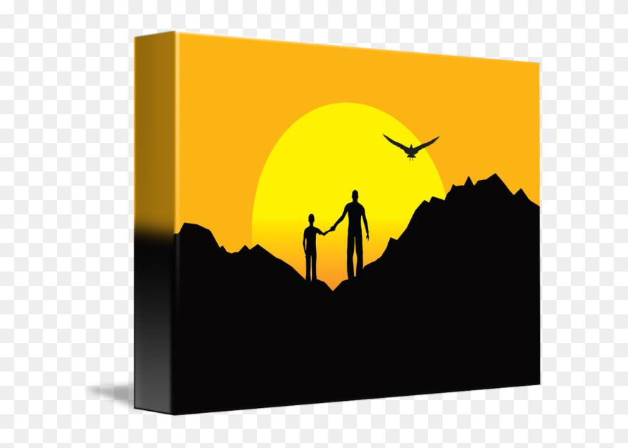 Father And Son Atop Rocky Formation At Sunset - Spitzkoppe Clipart