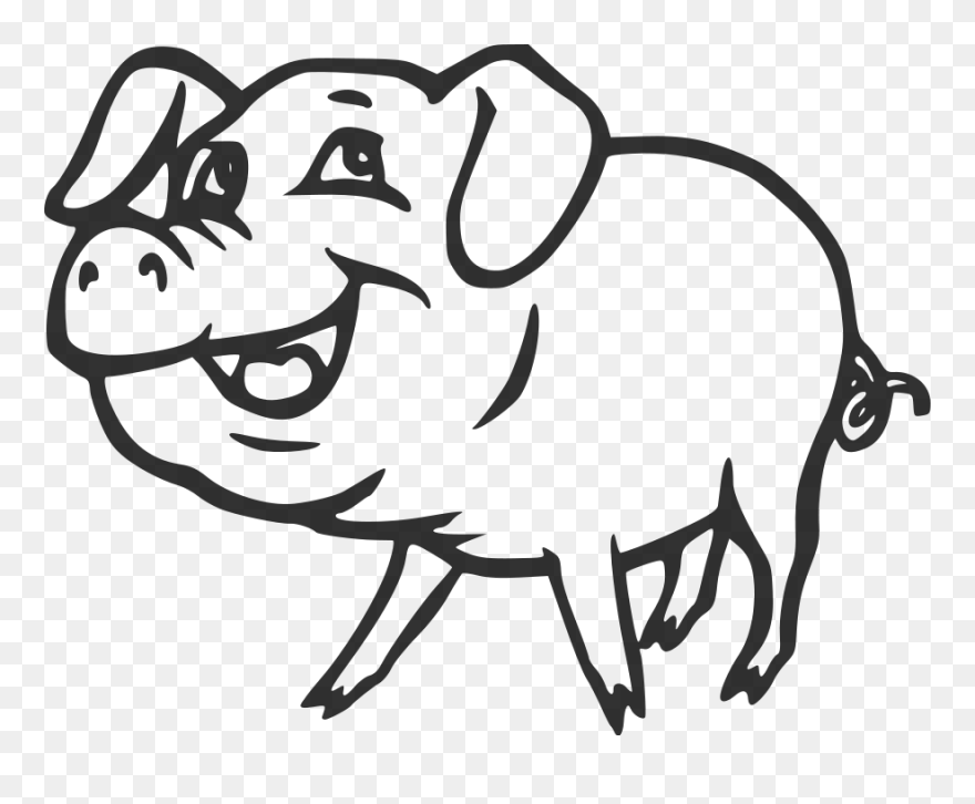 Smiling Pig Svg Vector File, Vector Clip Art Svg File - Clip Art Black And White Pig - Png Download