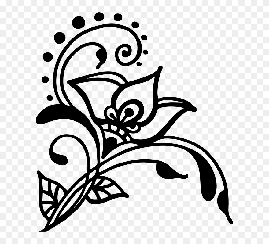 Ivy Vine Clip Art - Silhouette Black And White Flower Clipart - Png Download