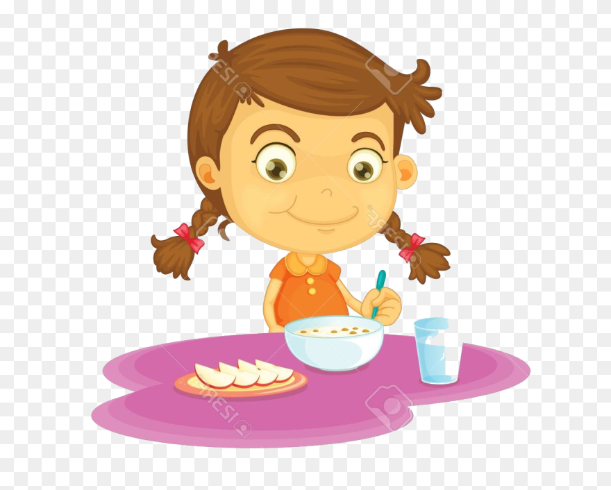 Eating Have Breakfast Child - Girl Eat Breakfast Clipart - Png Download